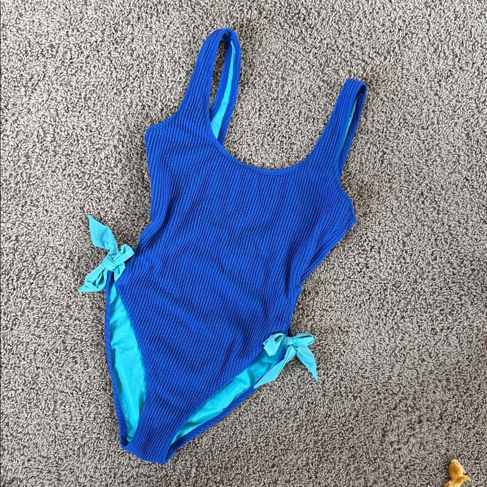 Hurley Royal Blue One-Piece Swimsuit with Aqua Tie Accents